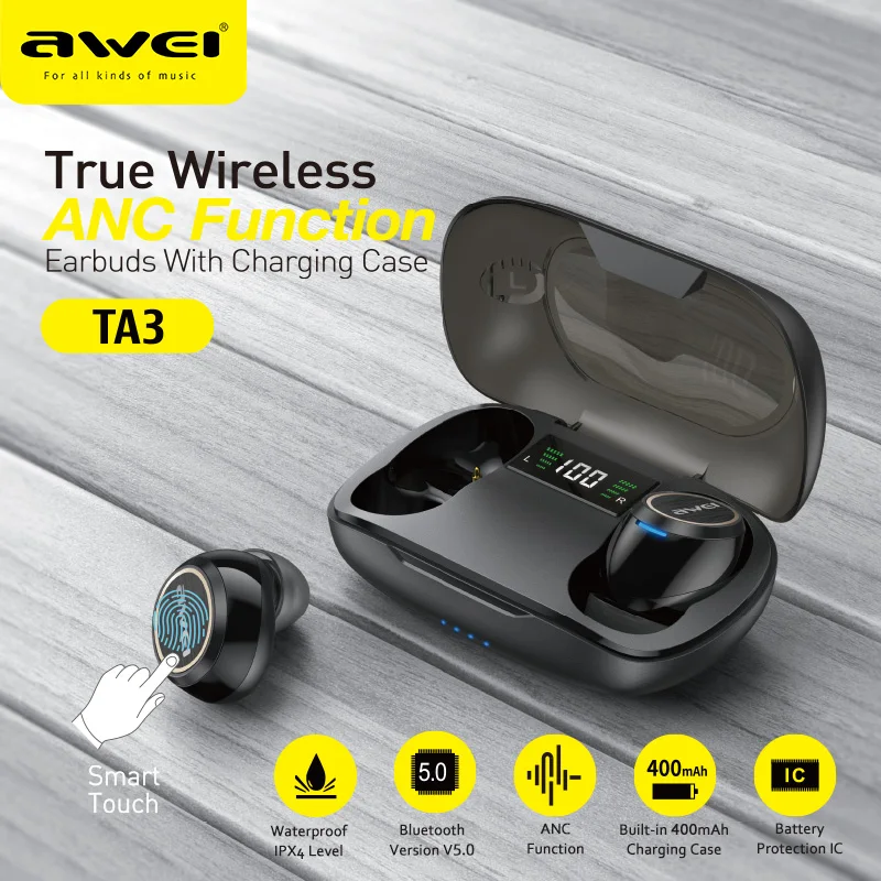 

AWEI TA3 sports wireless headset, Bluetooth mute C-type game headset, game player TWS wireless high band microphone in ear