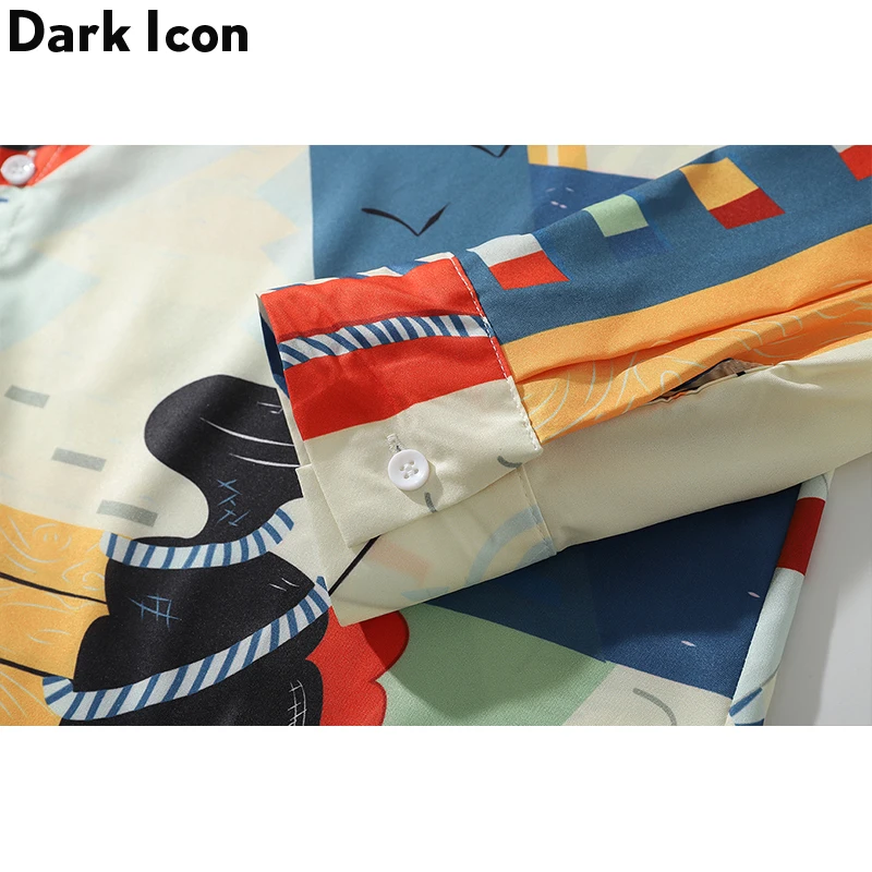 Темная икона полная печать хип-хоп рубашки осень 2019 новая мода длинный рукав