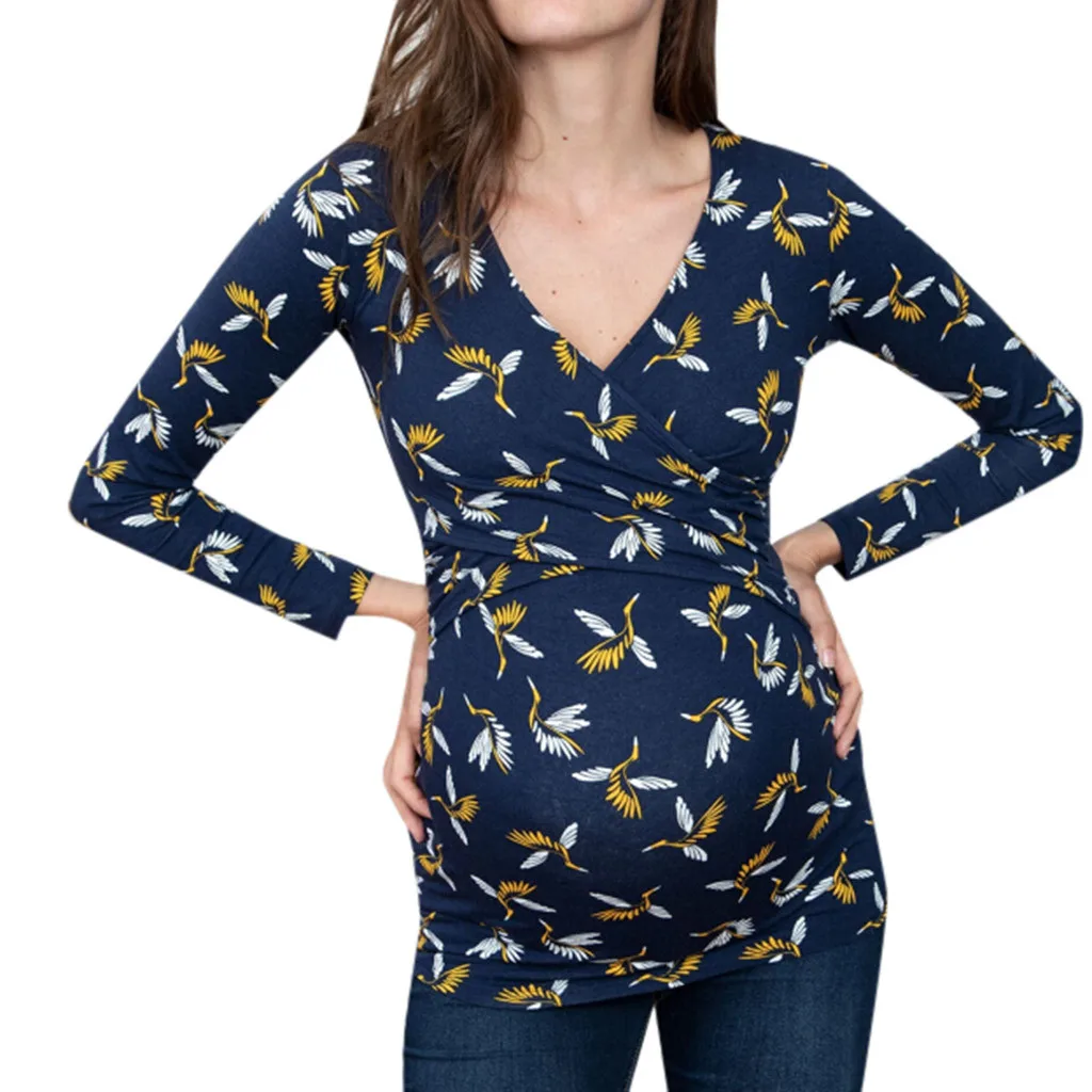 Женская блузка с V образным вырезом длинным рукавом и оборками|Футболки| |