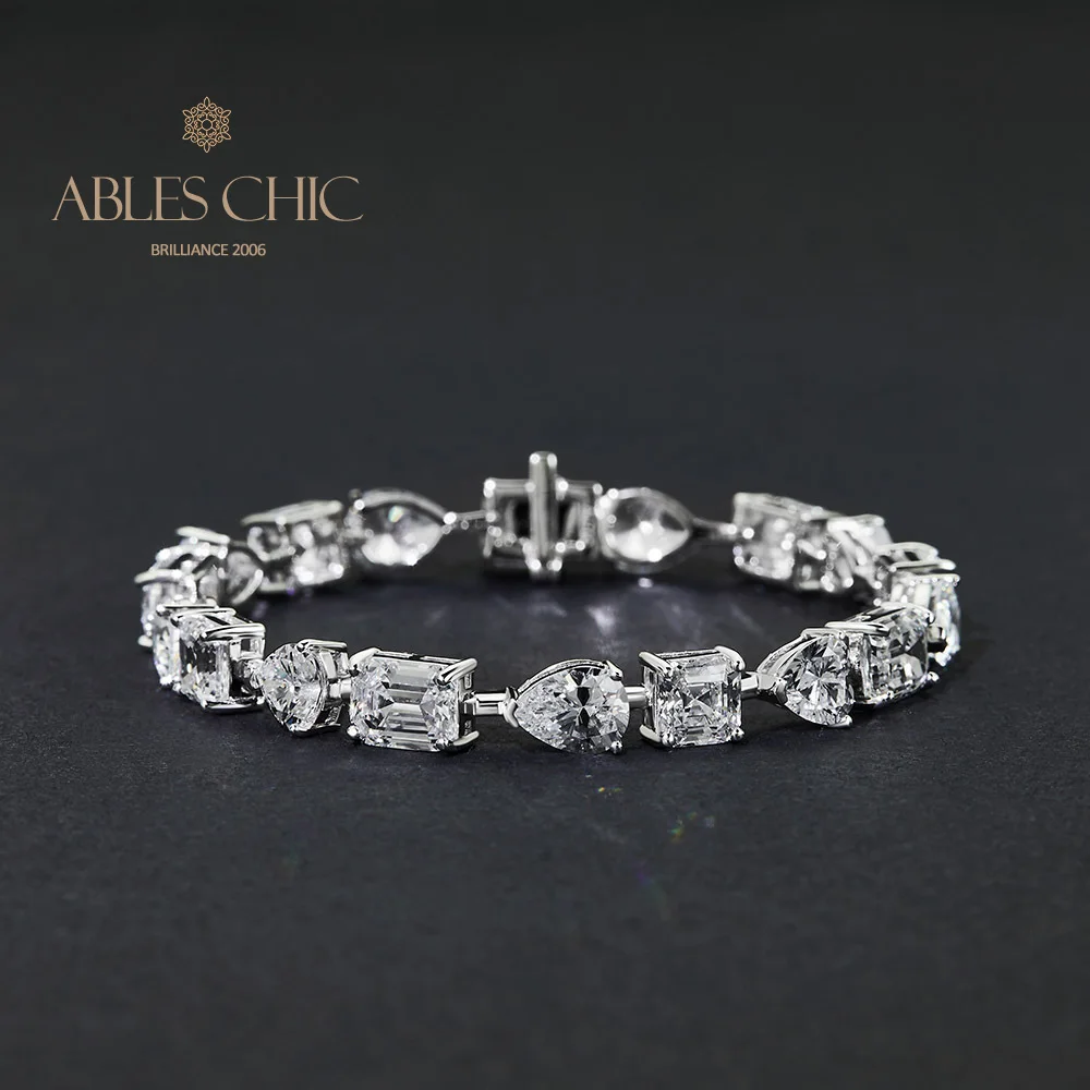 

Solid 925 Silver Lab Simulated Diamonds Bling Bracelet Varied Shape 5A Zircon Iced Out Elegant Wedding Bracelets S2R1S2P0425