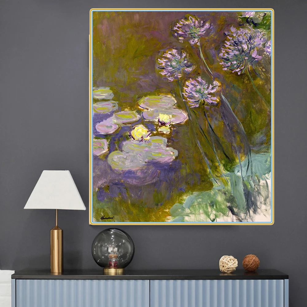 Цитон Клода монета waterводяные лилии и агапантус Canvas холст искусство Масляная