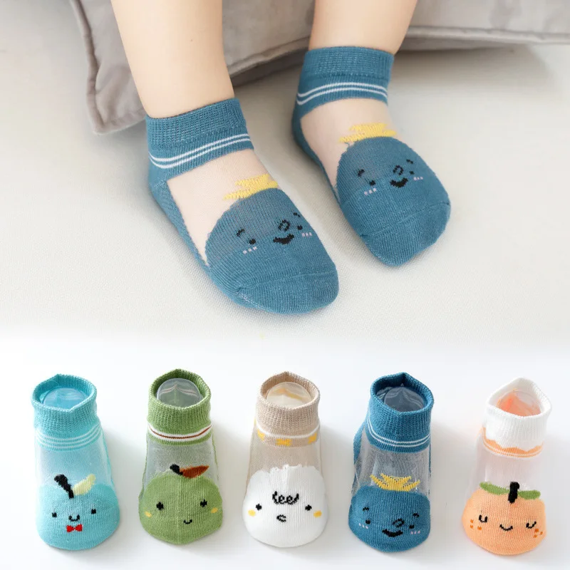Calcetines finos de malla para beb&eacute;, para reci&eacute;n nacidos, algod&oacute;n, informales, dibujos animados, 5 par/lote-5