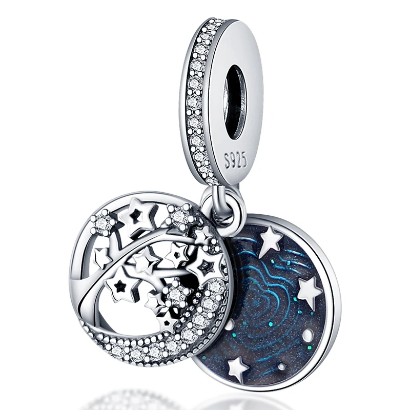 

100% 925 Sterling Silver Starry Sky Night Blue Enamel Pendant Charm Fit Pandora Original Bracelet And Necklace Jewelry CMS1708