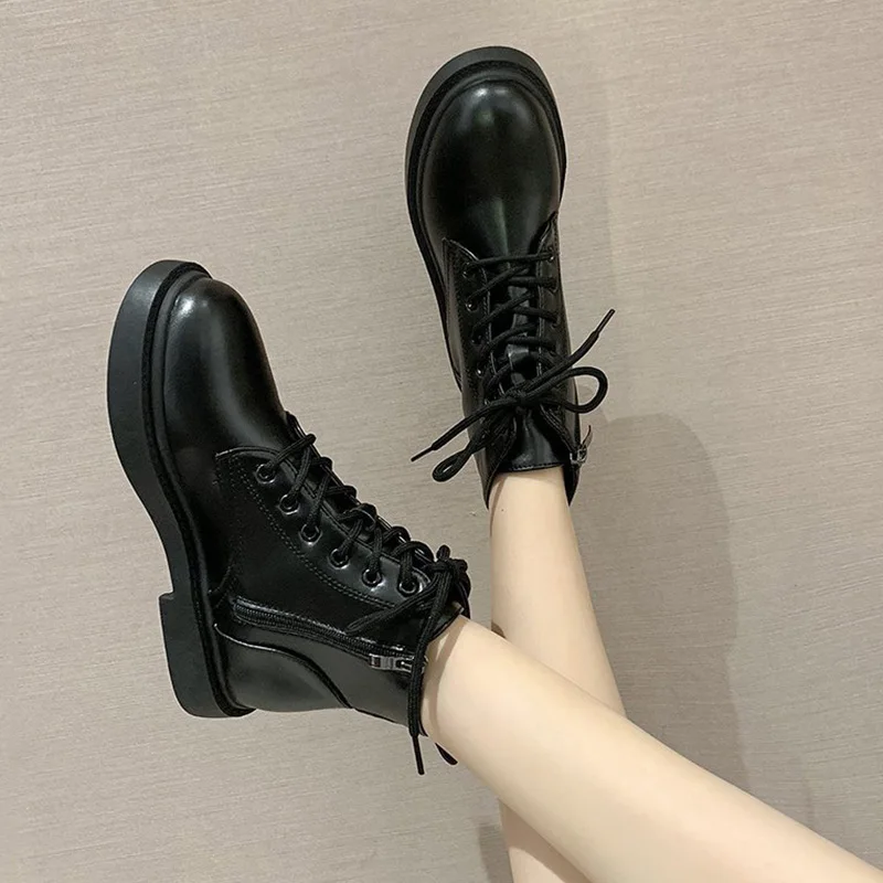 

Женские ботильоны на плоской подошве, белые ботинки со шнуровкой и круглым носком, лето-осень 2021