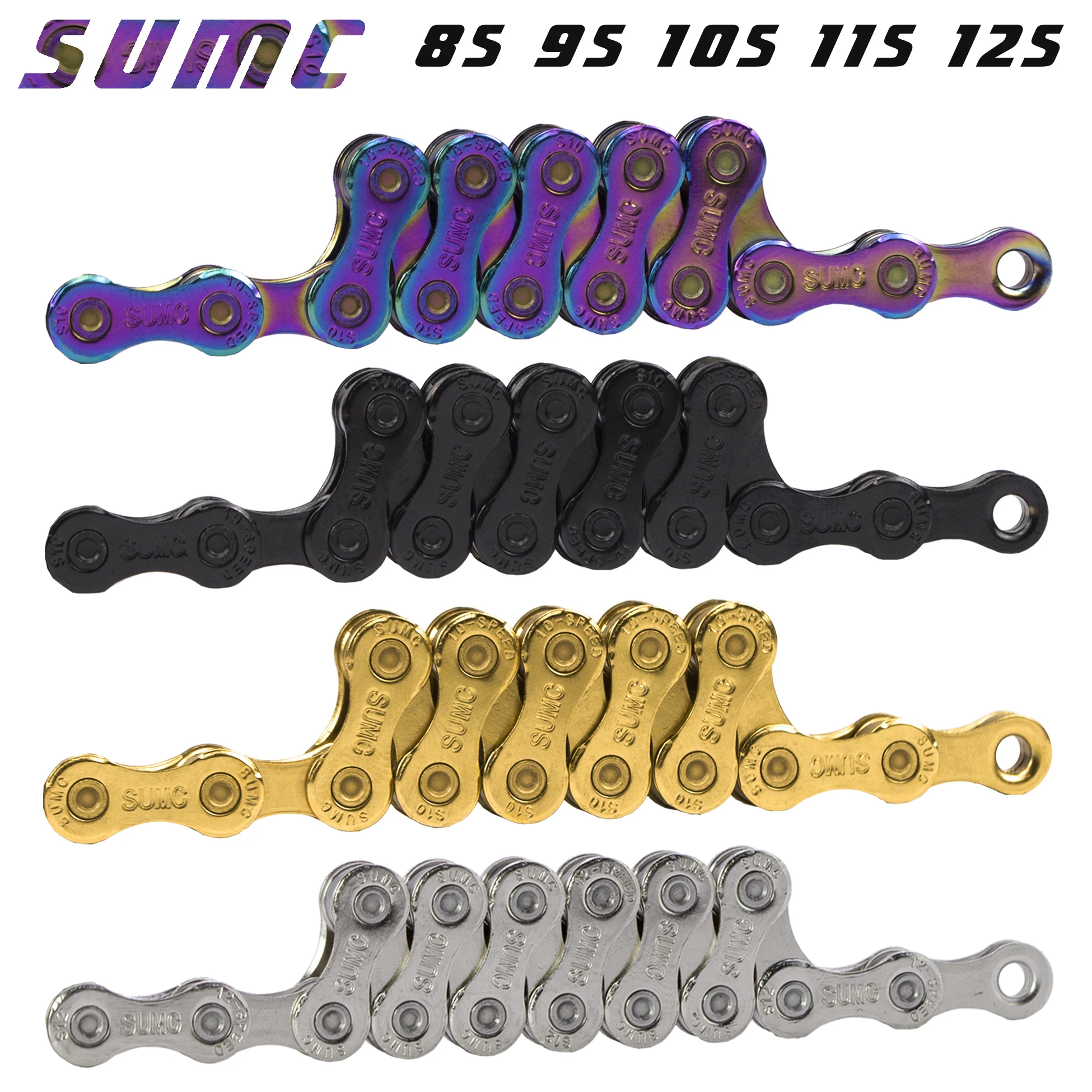 

SUMC 8 9 10 11 12speed Bicycle Chain Gold/Silver/Rainbow/Black Color Quick Link for Road Bike MTB Chains Ultralight 116/126L New