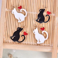 20 adorable enamel cat charm with heart kittycat charm cat lover jewelry making finding black white cat pendant charm 2115mm u3