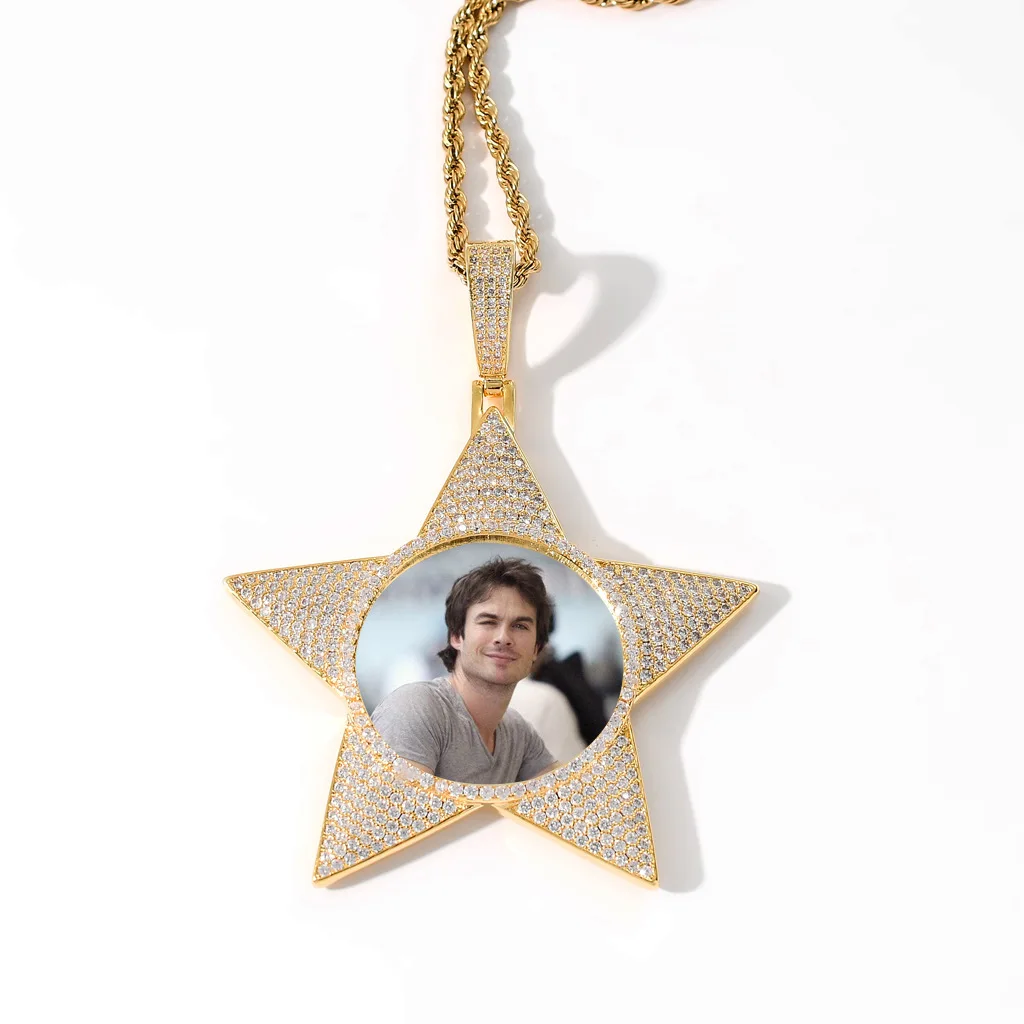 

Five pointed star photo frame DIY personalized hip hop Pendant necklace