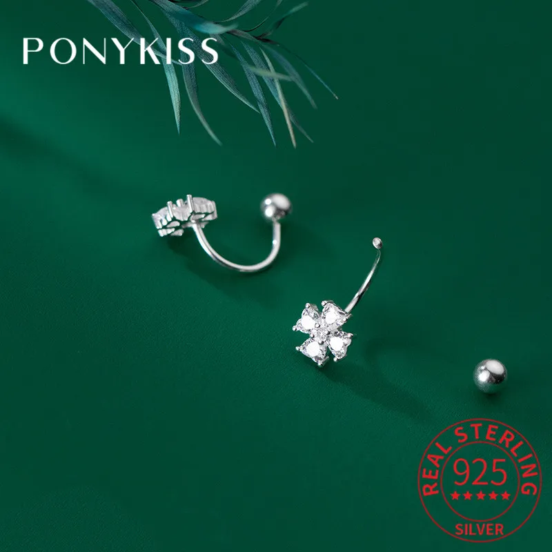 

PONYKISS Office 925 Sterling Silver Four petal flower Plant Spiral Stud Earrings Women Party Fine Jewelry Minimlist Accessory