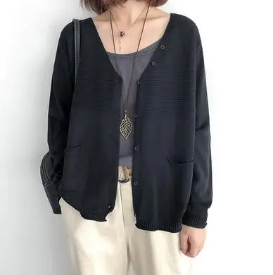 

Women Knit Sweater Thin Autumn Cardigan V-neck Long Sleeve Solid Color Big Size Loose Women Coat
