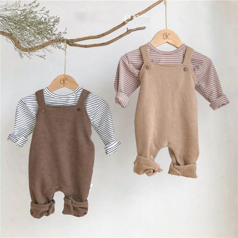 Baby Boy Girl Clothes Autumn Newborn Soft Solid Top Suspender Suit Baby Rompers Toddler Clothes Infant Boy Girl Clothing 0-2Y