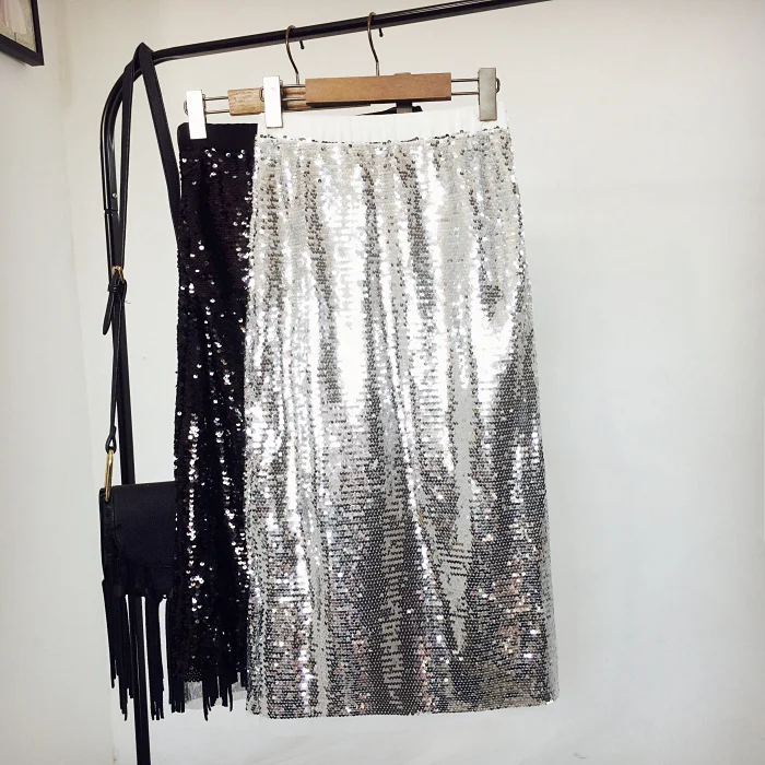 Женская облегающая длинная юбка блестящая миди с пайетками весна лето 2020 fashion