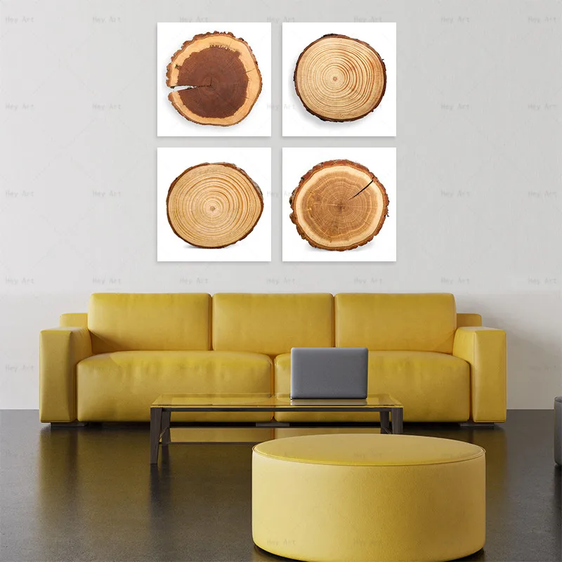 4 шт. скандинавские серые золотые растения Картина на холсте годовые кольца