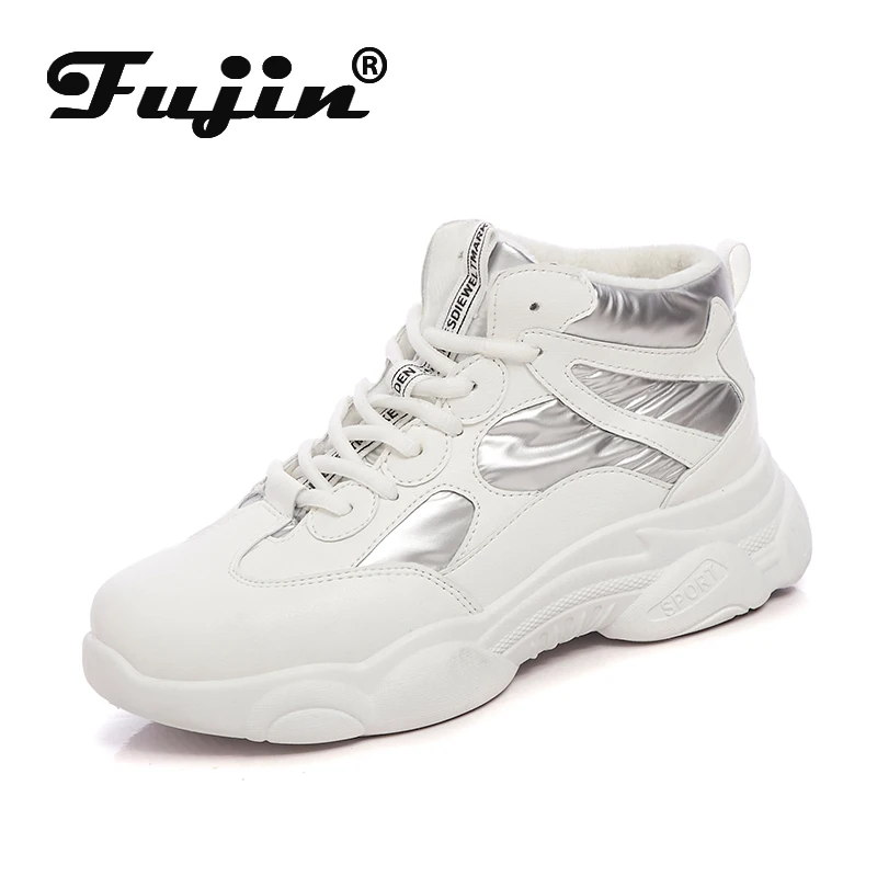 Fujin/кроссовки на толстой подошве Модные женские зимние ботинки с перекрестной