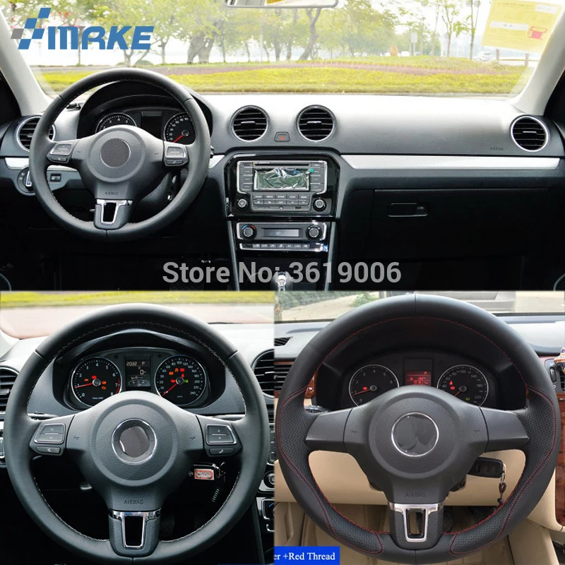 SmRKE для VW Golf 6 Polo Sagitar Bora Santana Jetta прошитая вручную нескользящая черная кожаная