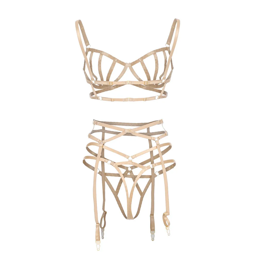 Сексуальное изысканное кружевное нижнее белье бюстгальтер + подвязка трусы