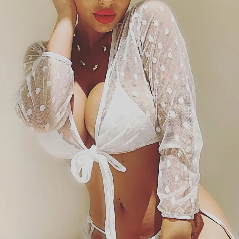 Комплект бикини из 3 предметов с узлом прозрачный сетчатый Купальник для женщин