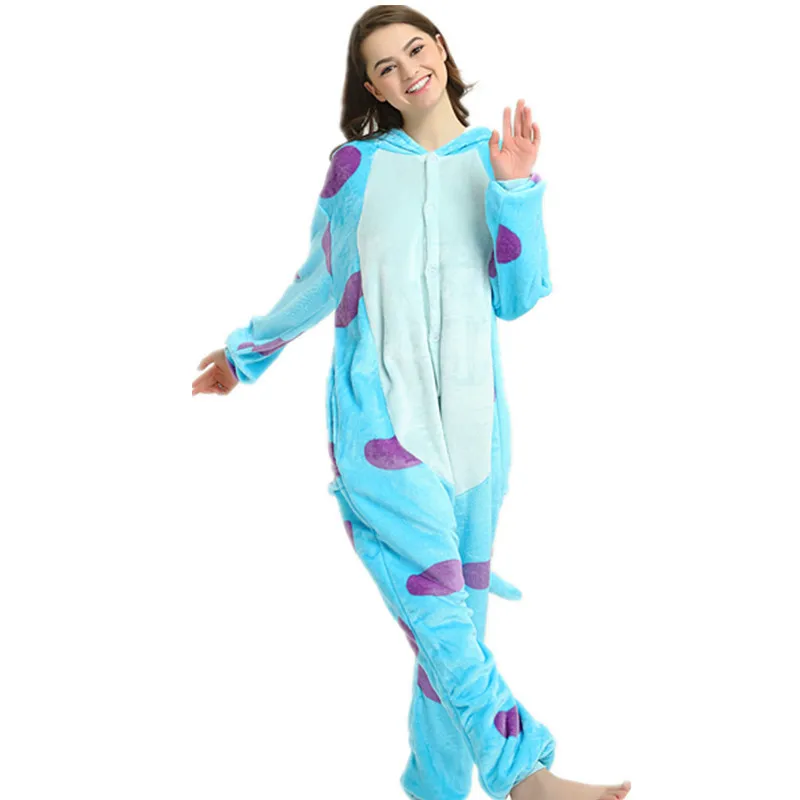 2019 зимние Для женщин Kigurumi Пижамы с принтом монстров комплекты милые вещи