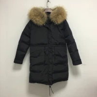 black long down coat with signature natural fur collar outer fit