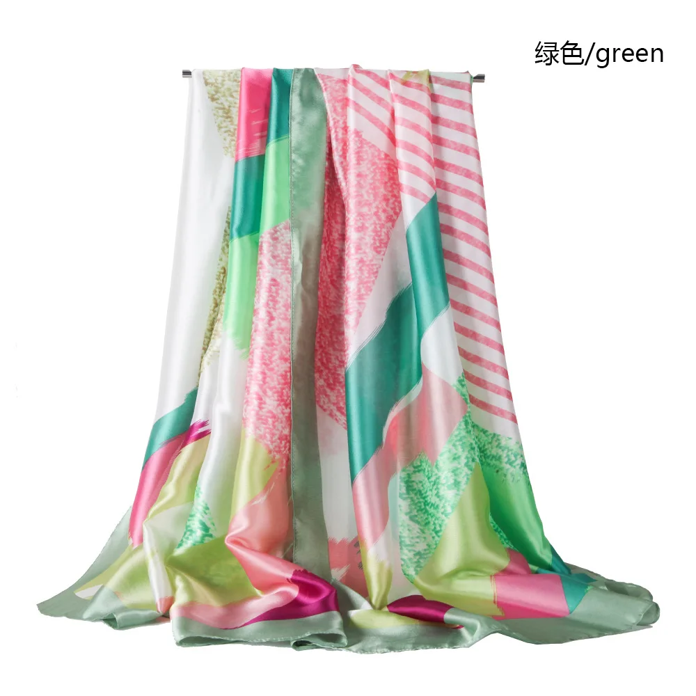 

90X180cm Polyester Imitation Silk Line Printing Modern Ethnic Bohemian Beach Towel Thin Shawl Scarf Muslim Hijab for Women