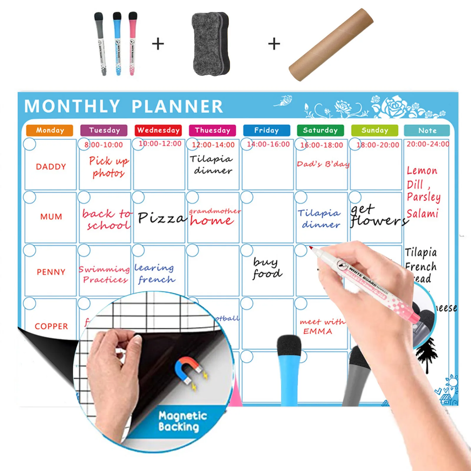 

Monthly Weekly Planner Calendar Sheet Set Dry Erase Calendar Whiteboard Schedule Refrigerator Sticker Message Board