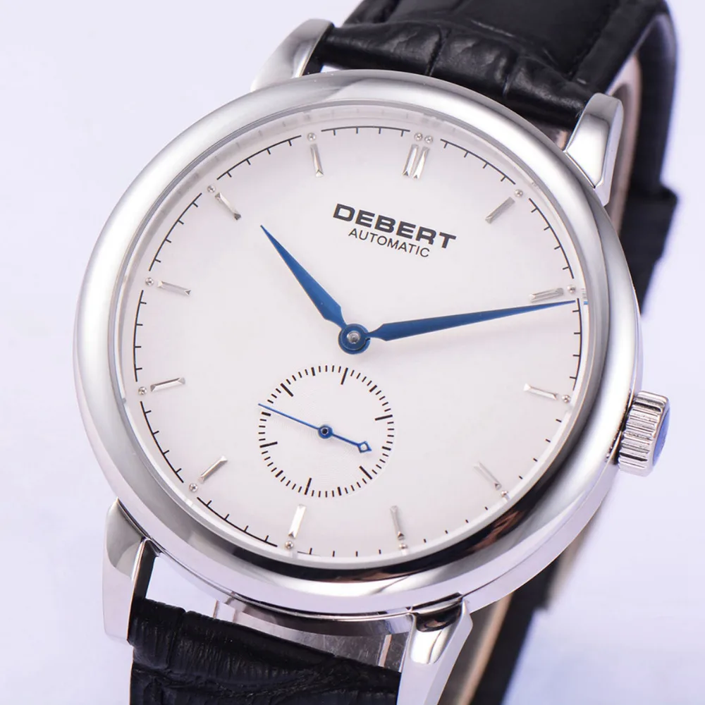 

Debert 40mm White Dial Blue Hands erkek kol saati sapphire Crystal Leather Straps Men Automatic Watch mechanical wristwatches
