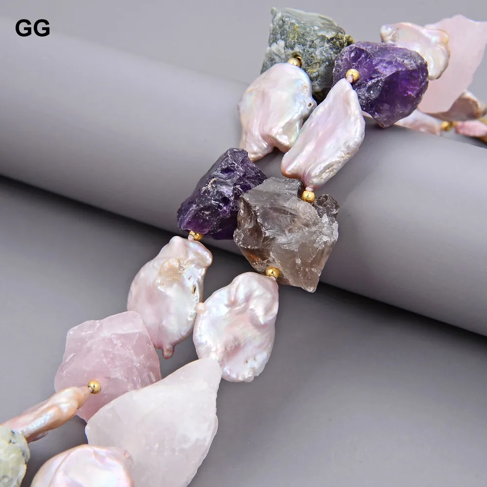 GG Jewelry 19 &quot2 нити розовая Монета Жемчуг мульти необработанные драгоценные камни