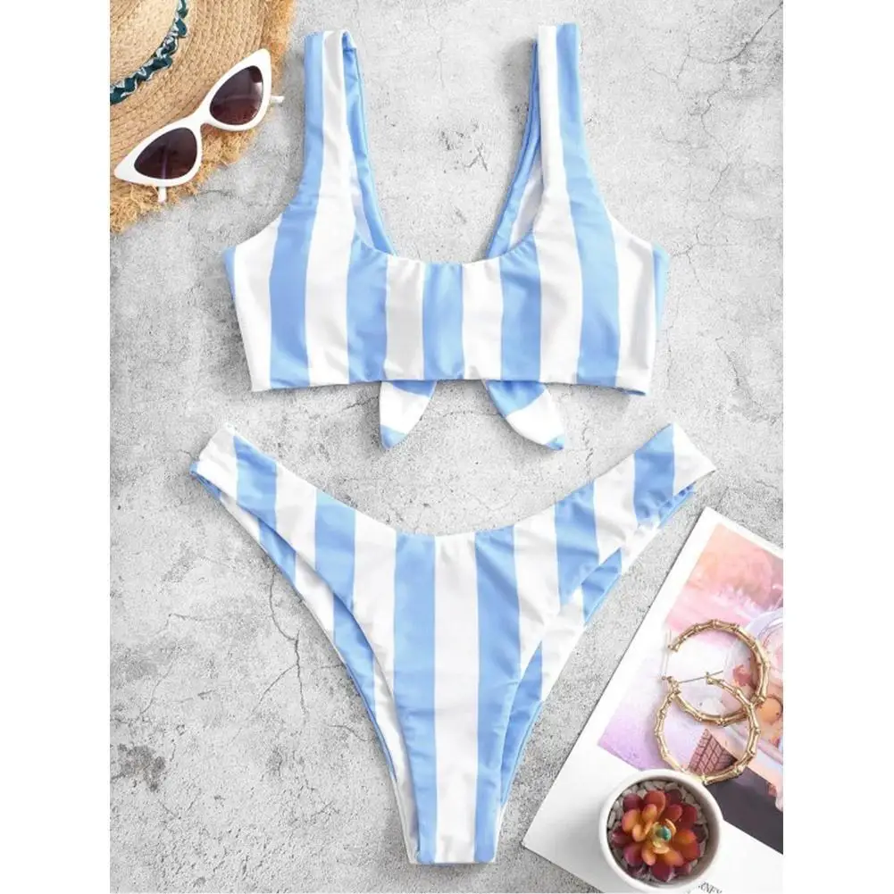 

Bikini Trend Vertical Stripes High Waist Small Strap New Small Fresh Beach Swimsuit Suit