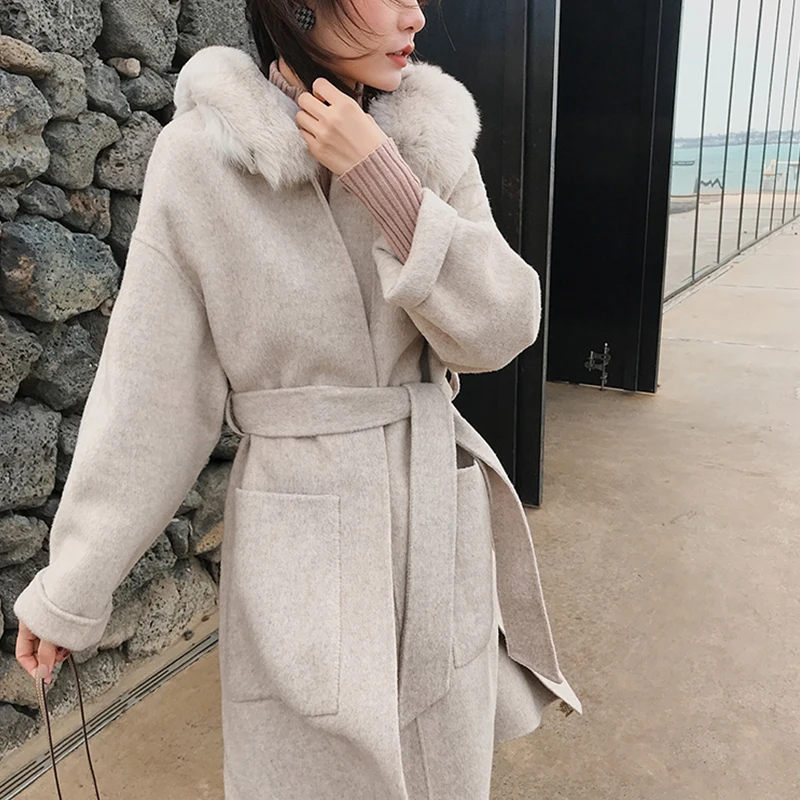 Женское кашемировое пальто с капюшоном Повседневный Кардиган воротником и