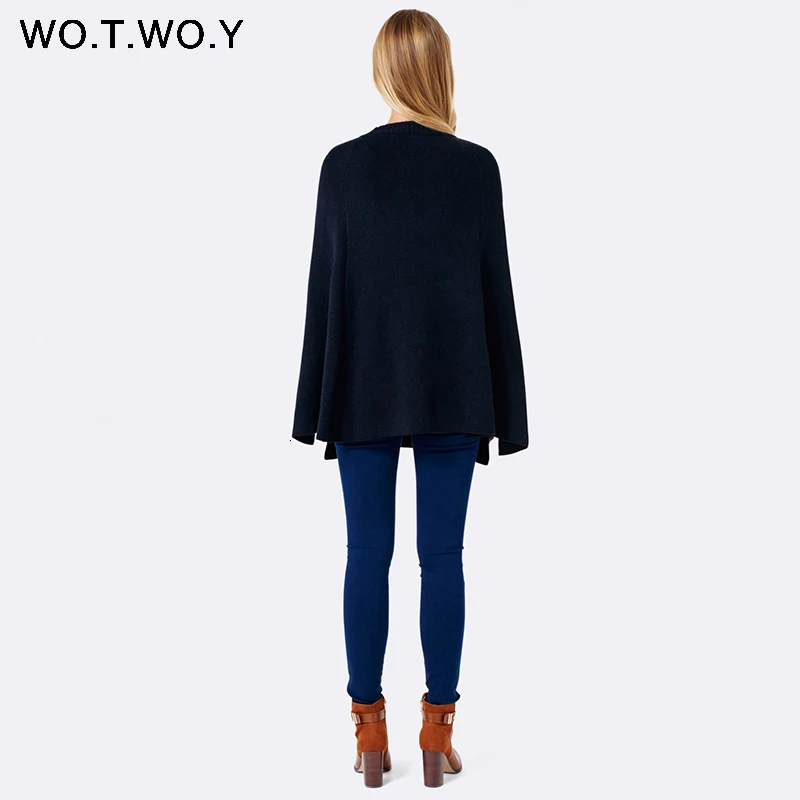 WOTWOY, Вязаный плащ, свитер для женщин, Повседневная Свободная шаль, осень зима, уличная одежда, пончо, женский свитер и пуловеры размера плюс