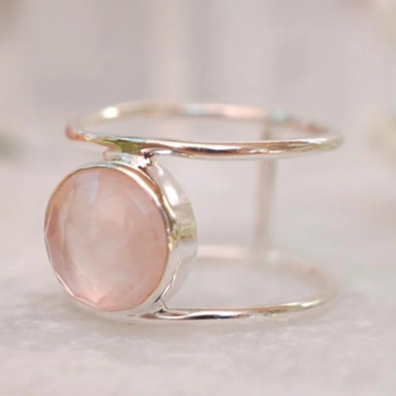 

Simple Inlaid Pink Diamond Engagement Ring Temperament Personality Jewelry Gift Souvenir Size 6-10