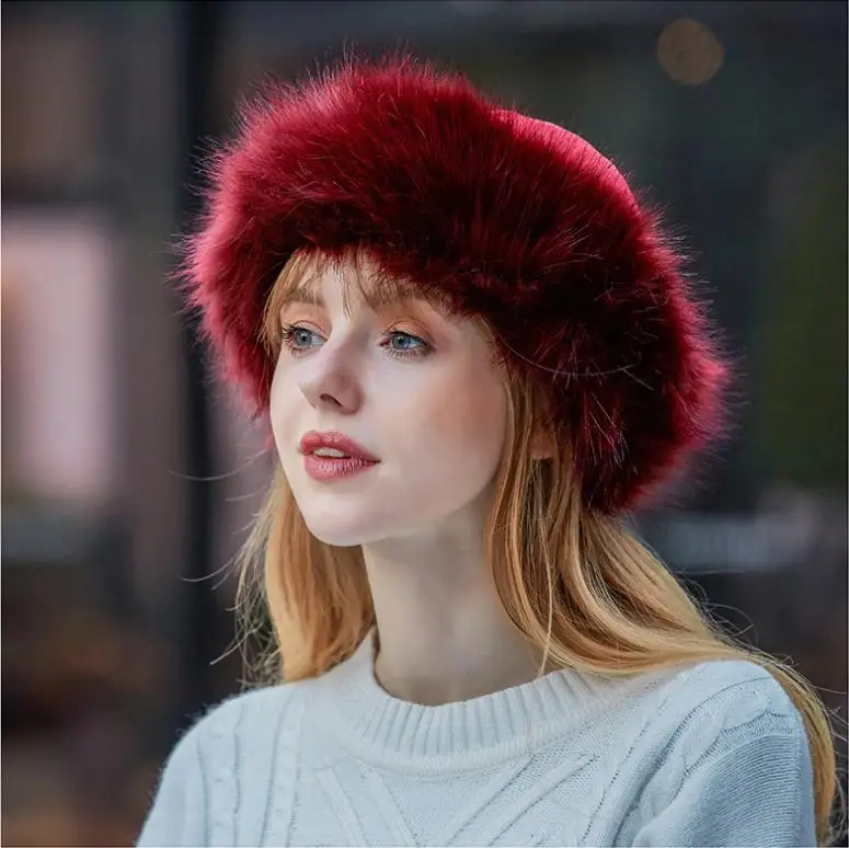 Mongolian suede fur imitation fox hair hat leather straw hat men and women plush thickened warm hat - Цвет: Красный