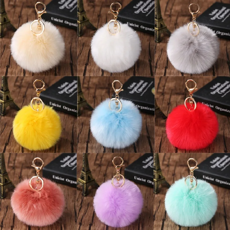 Большой брелок с помпоном из натурального кроличьего меха 8 см - купить по