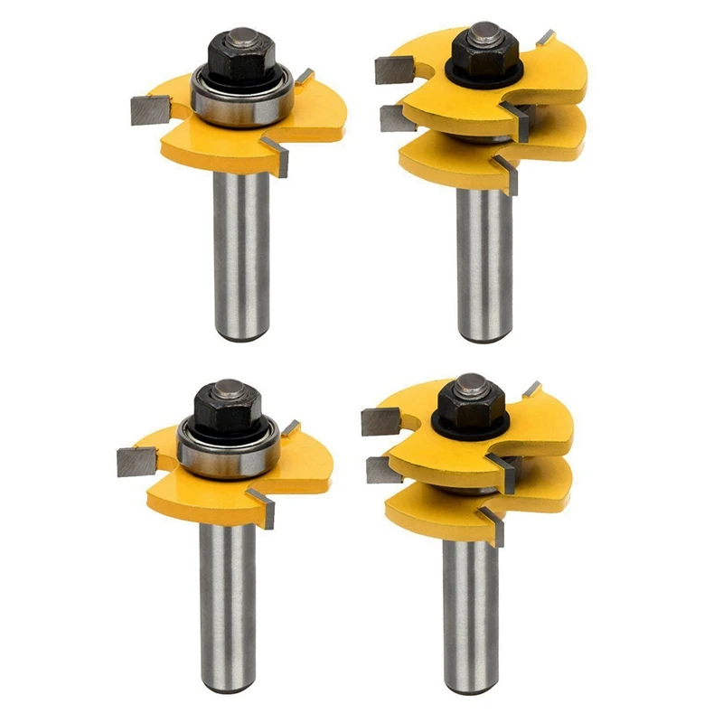 

Tongue and Groove Set,Router Bit Set,Wood Door Flooring 3 Teeth Adjustable,1/2 Inch Shank T Shape Woodworking Tool(4Pcs)