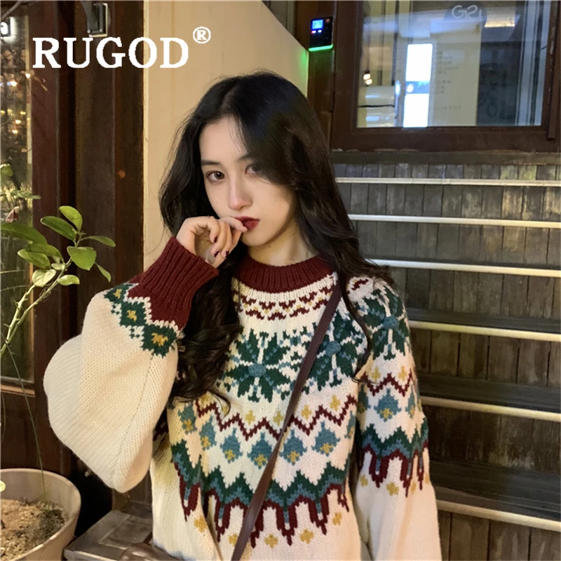 Женский Теплый свитер RUGOD корейский вязаный пуловер с круглым вырезом модный