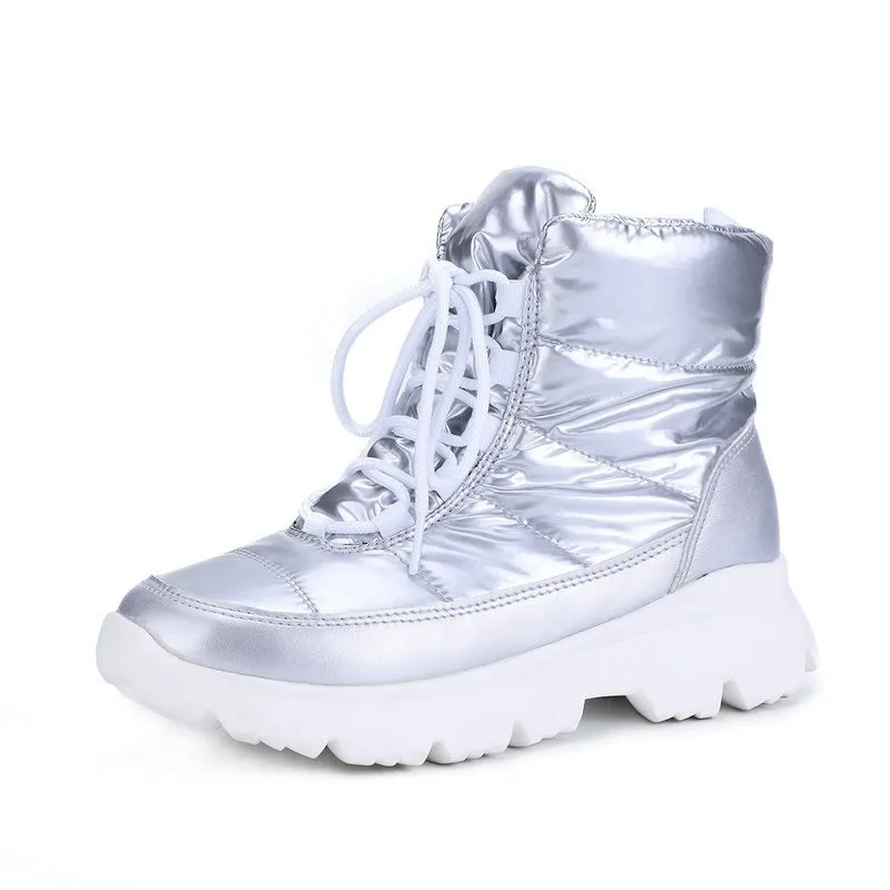 3 silvery Lace-up Зимние ботинки г. Новая зимняя обувь женские зимние ботинки теплые женские ботильоны на меху водонепроницаемые ботинки с мягкими вставками женская обувь на шнуровке - Цвет: 3 silvery Lace-up