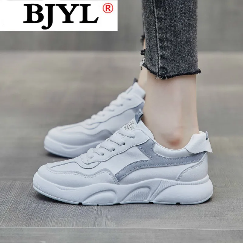 

2021 New Woman White Shoes Pu Casual Comfortable Woman Sneaker Lace-up Platform Spring Woman Walking Vulcanized Shoes Plus Size