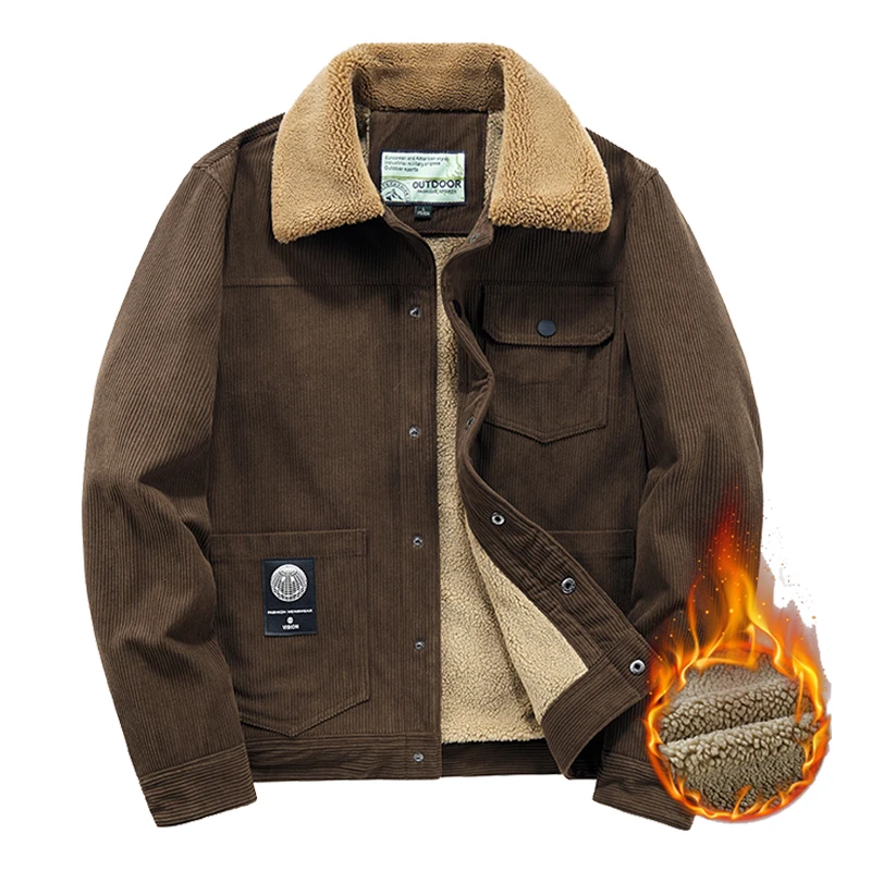 

Corduroy Cotton-Padded Jacket Men's Winter Plus Velvet Overcoat Youth Retro Casual Lamb Velvet Coat Men Clothing 5XL