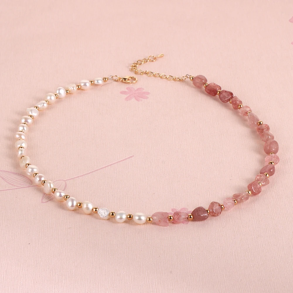 

BOHO Freshwater Pearls Necklaces Adjustable Choker Crystal Quartz Fluorite Irregular Beaded Natural Stone Necklace for Women