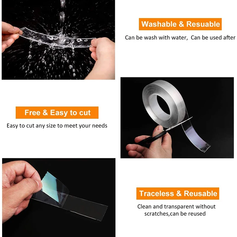 

Transparent Nano Tape Washable Reusable Double-Sided Tape Strong Sticky Multipurpose Wall Tape No Trace Removable Mounting Tape