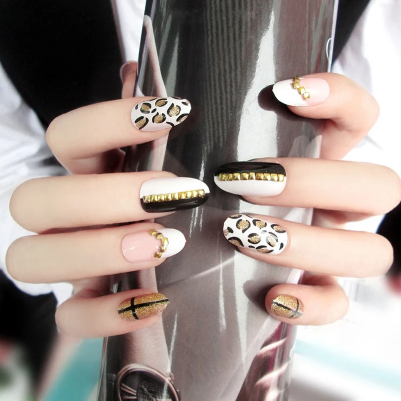 

24pcs Leopard Fake Nails Art Tips Acrylic Nail False Full Cover Manicure Decor X7JA