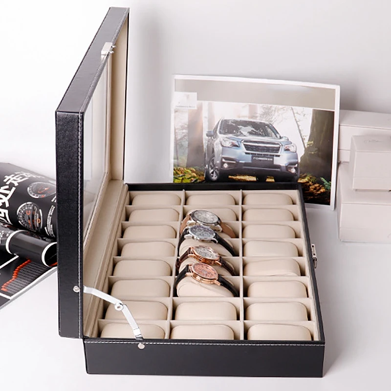 Коробка для часов органайзер чехол мужчин и женщин из искусственной кожи 24 слота