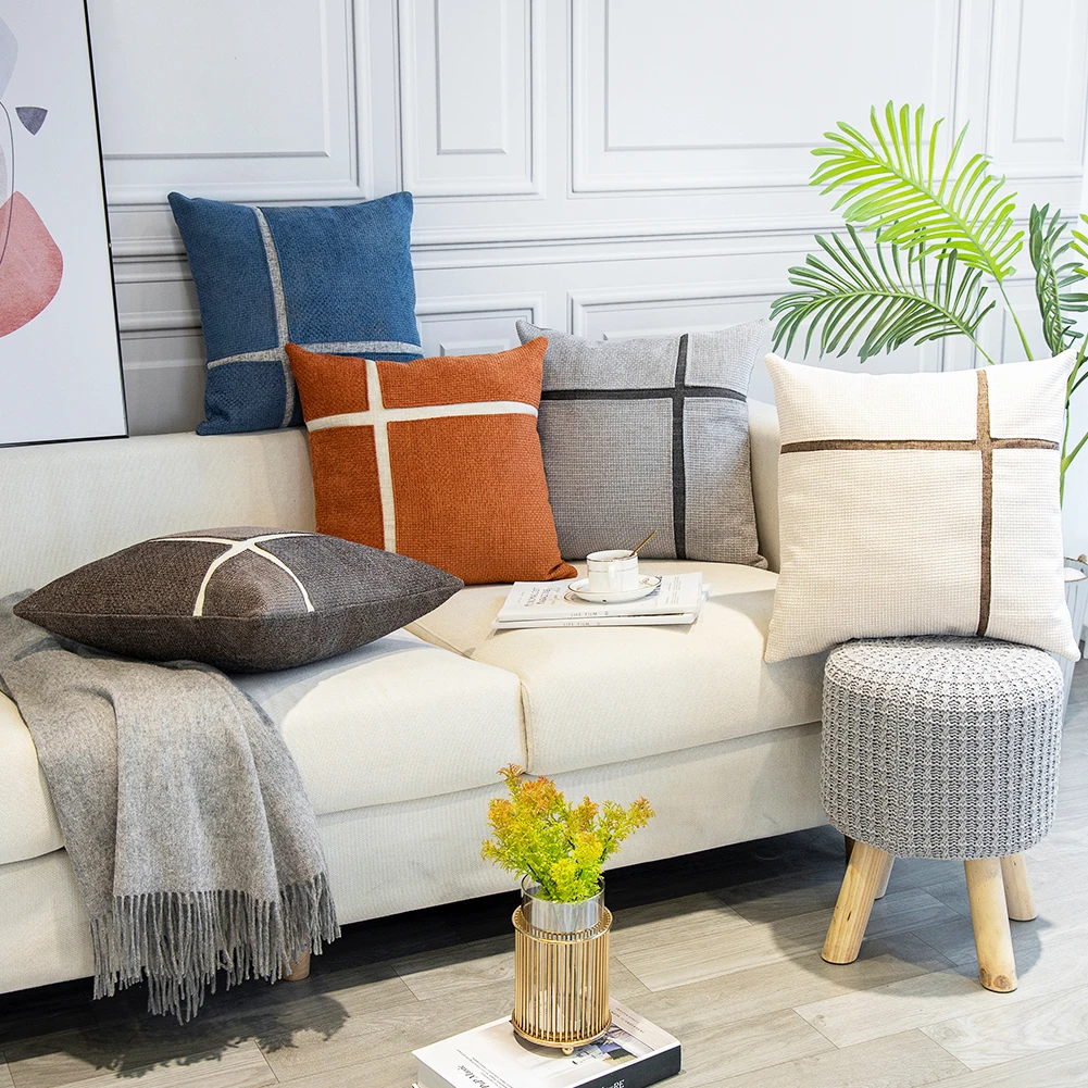

Linen Cushion Covers Splice Throw Pillow Case Square Pillow Covers Home Decorative For Cushions Living Room 45x45cm 1pc