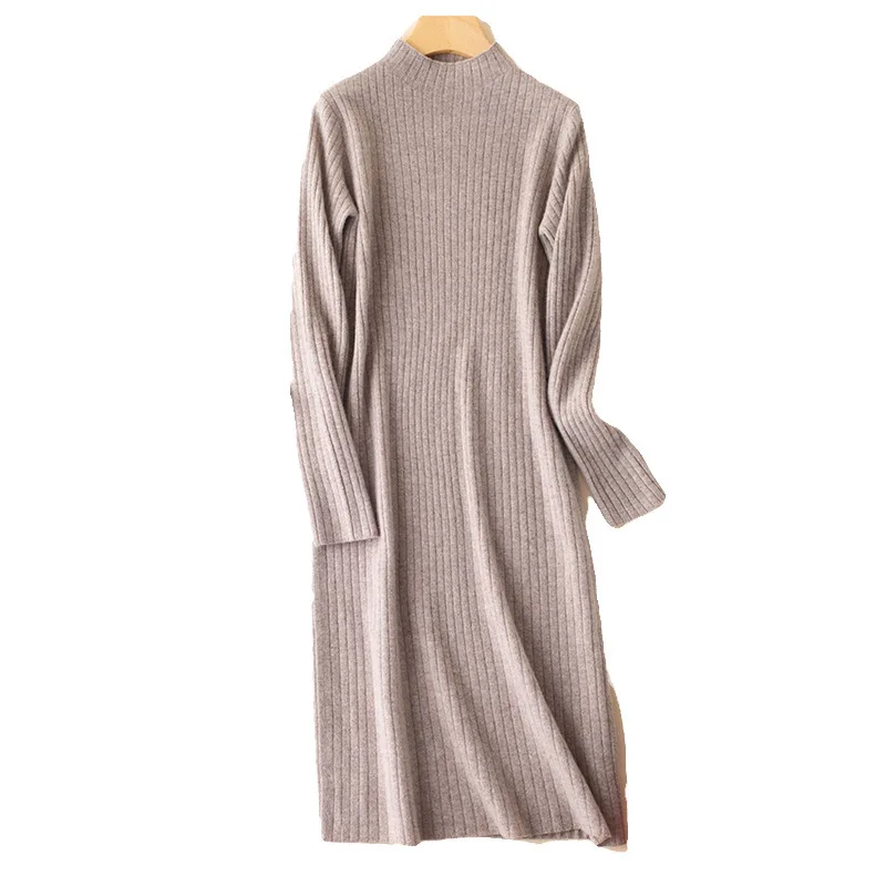 

Pure wool female long over-the-knee half package hip long sleeve knit render turtleneck cultivate morality dress