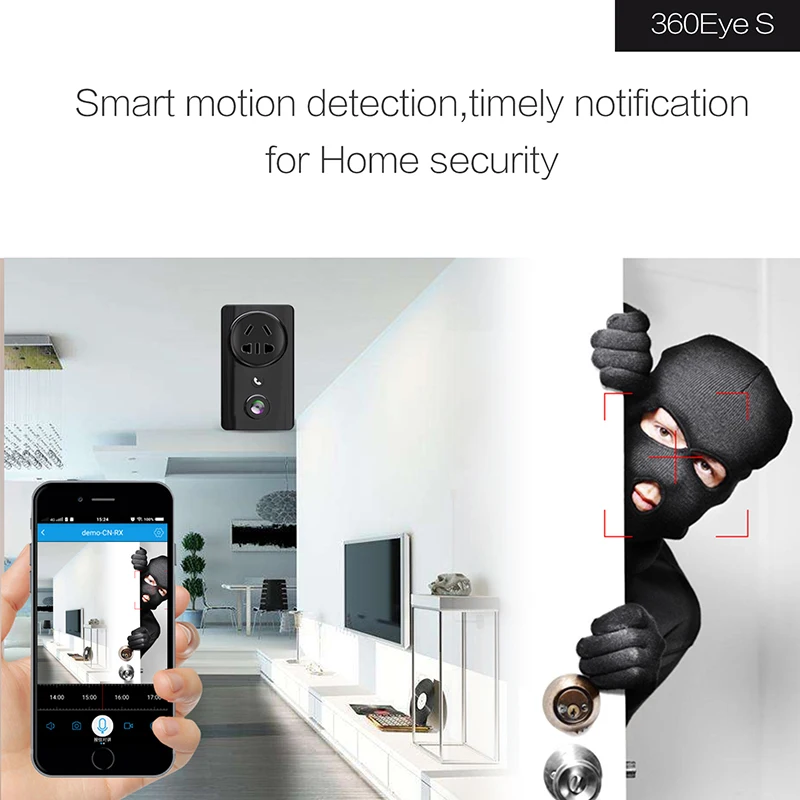 

EVKVO Charger Camera IP Camera Socket 180 Degree Panoramic WIFI CCTV Home Security 1080P USB Wall Adapter Mini Camera CCTV Cam