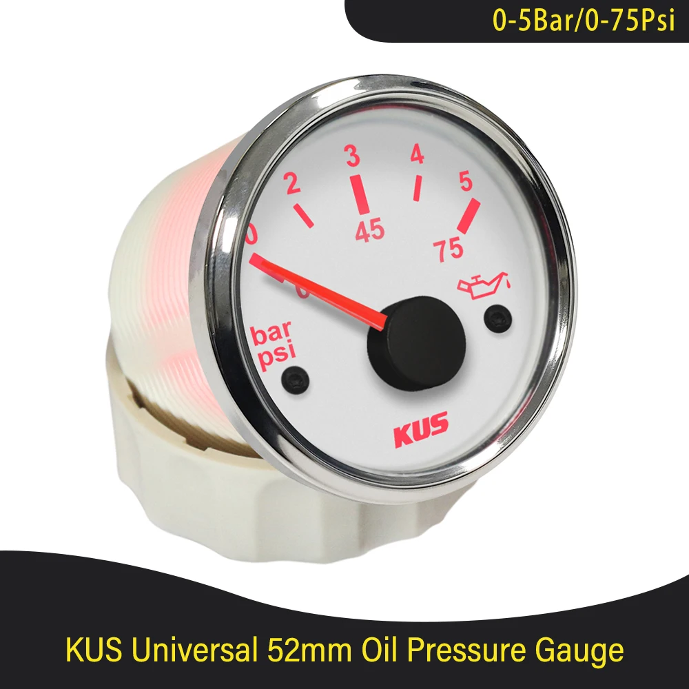 New KUS 52mm Pointer Type Engine Oil Pressure Gauge Modification 0-5Bar 0-75PSI Marine Outboard Inboard Motor Generator |