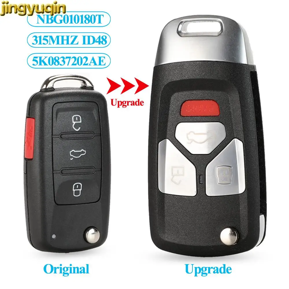 

Jingyuqin 4 Buttons 315MHZ ID48 5K0837202AE Flip Remote Car Key For VW Bettle CC EOS Golf Jetta Passat Tiguan Touareg 2014-2016