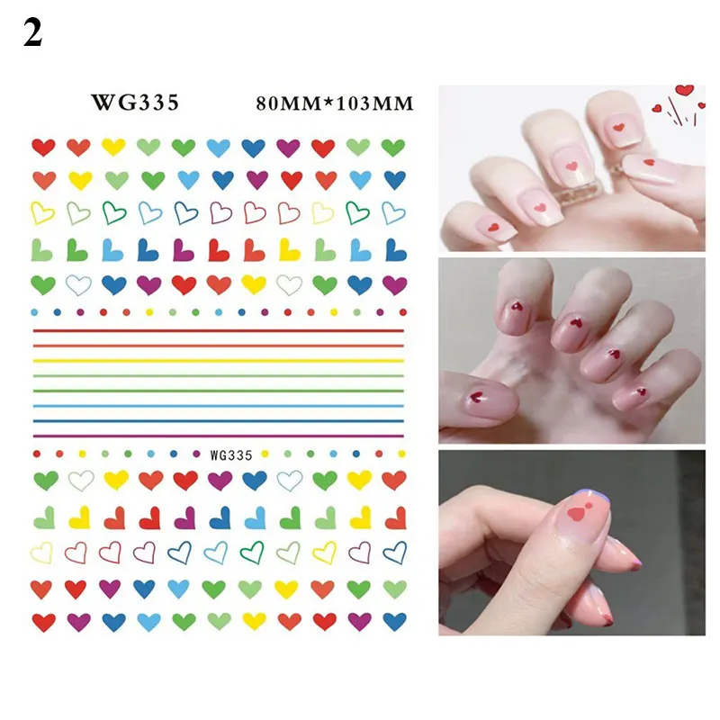 Nail Art Stickers Adhesive Red Lips DIY Manicure Sexy Flowers Love Heart 3D Nail Decals For Decoration Paper Christmas Gift