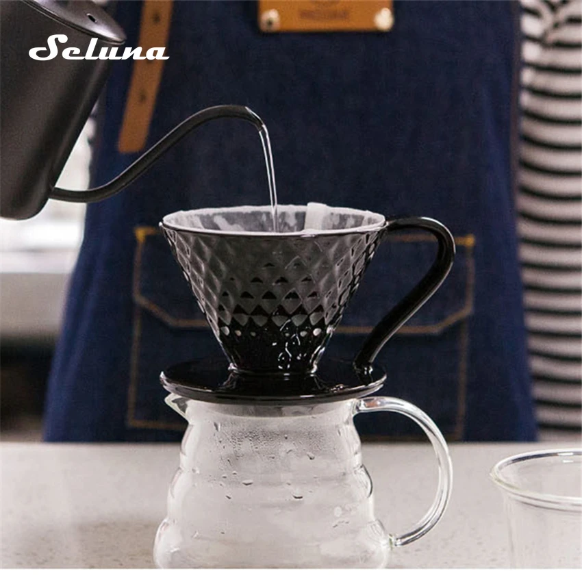 

Ceramic Coffee Dripper Engine V60 Style Coffee Drip Filter Cup Permanent Pour Over Coffee Maker with Separate Stand for 1-4 Cups
