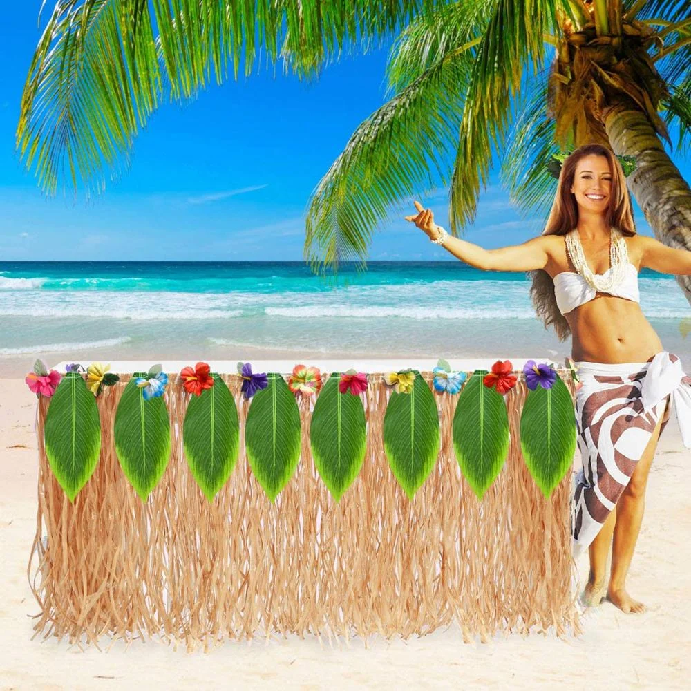 

Table Skirt for Tropical Hawaiian Party Decorations Luau Party Decorations Supplies Adult's Kid's Birthday Table Cover Decor