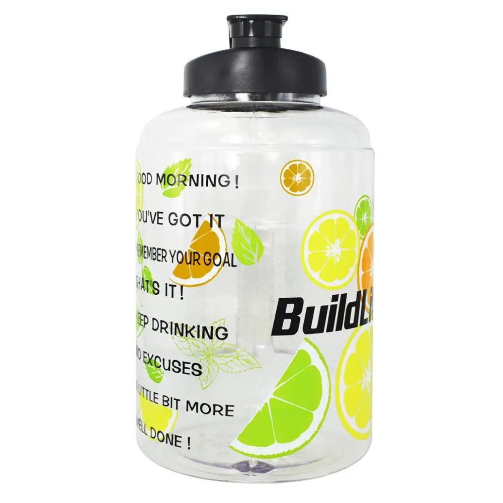 QuiFit пластик большой ёмкость 128 унц. 64 32 1 галлон бутылка для воды с красочным ремешком BPA бесплатно фитнес питьевой открытый - Цвет: Lemon Bottle